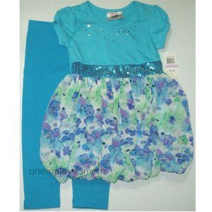 Girls Easter 2 pc Outfit Bubble Style Top Bottoms Rhinestone Sequins Floral 6